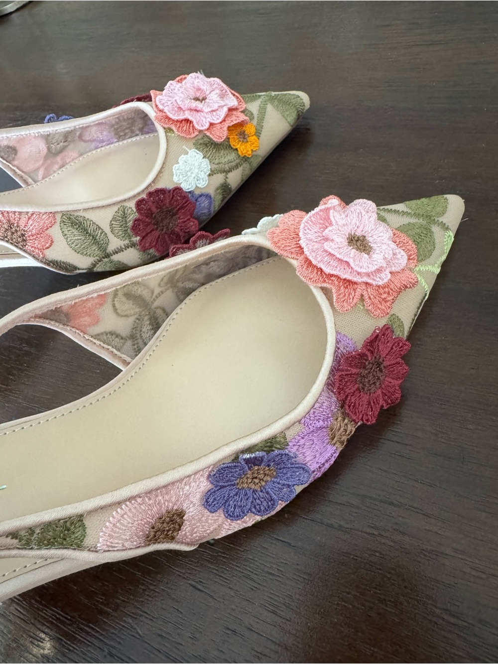 Betsey Johnson Floral Embroidered Slingback Heels - Picture 2 of 13